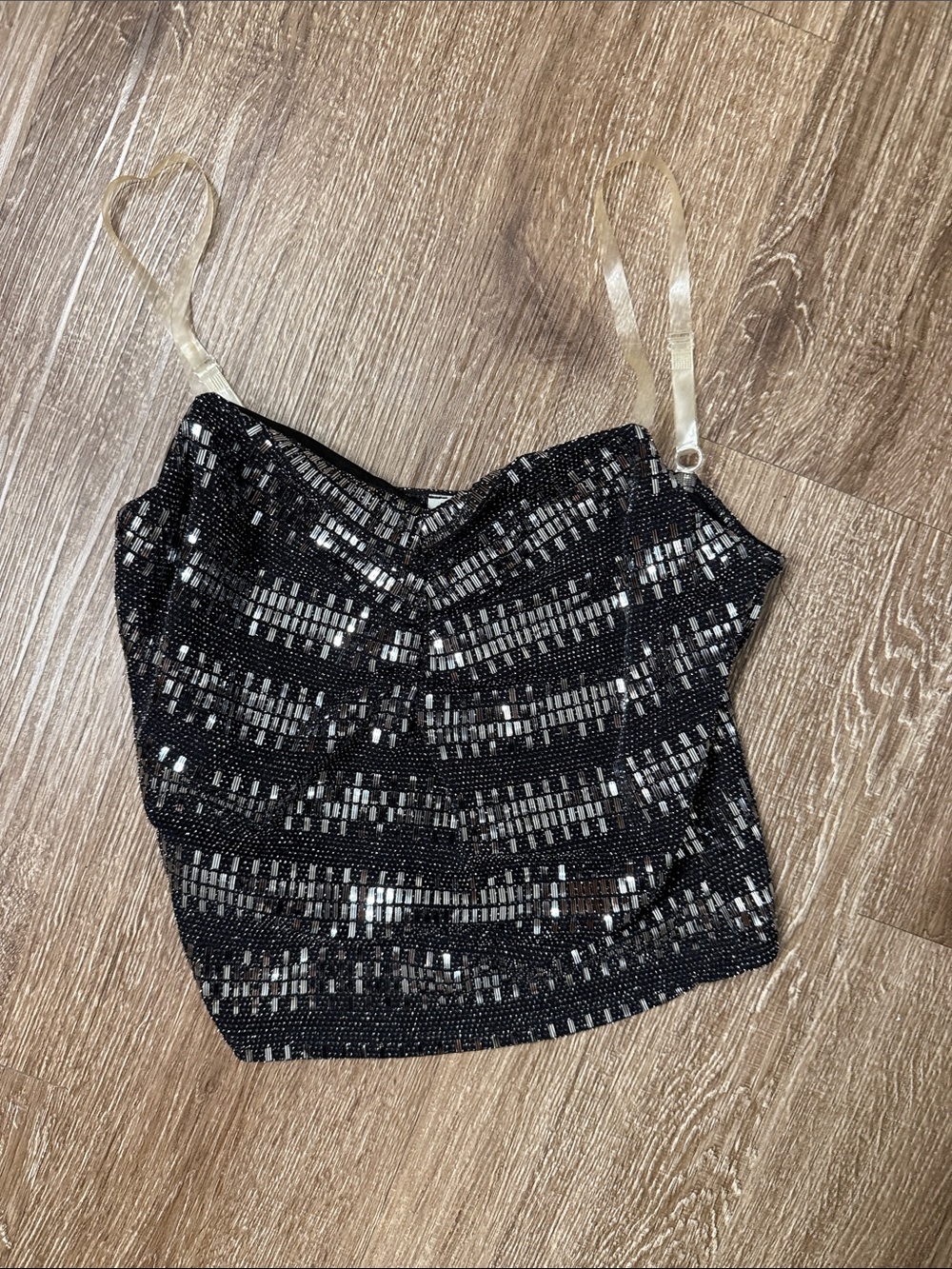 Papaya Black Sequin Cropped Cami Top